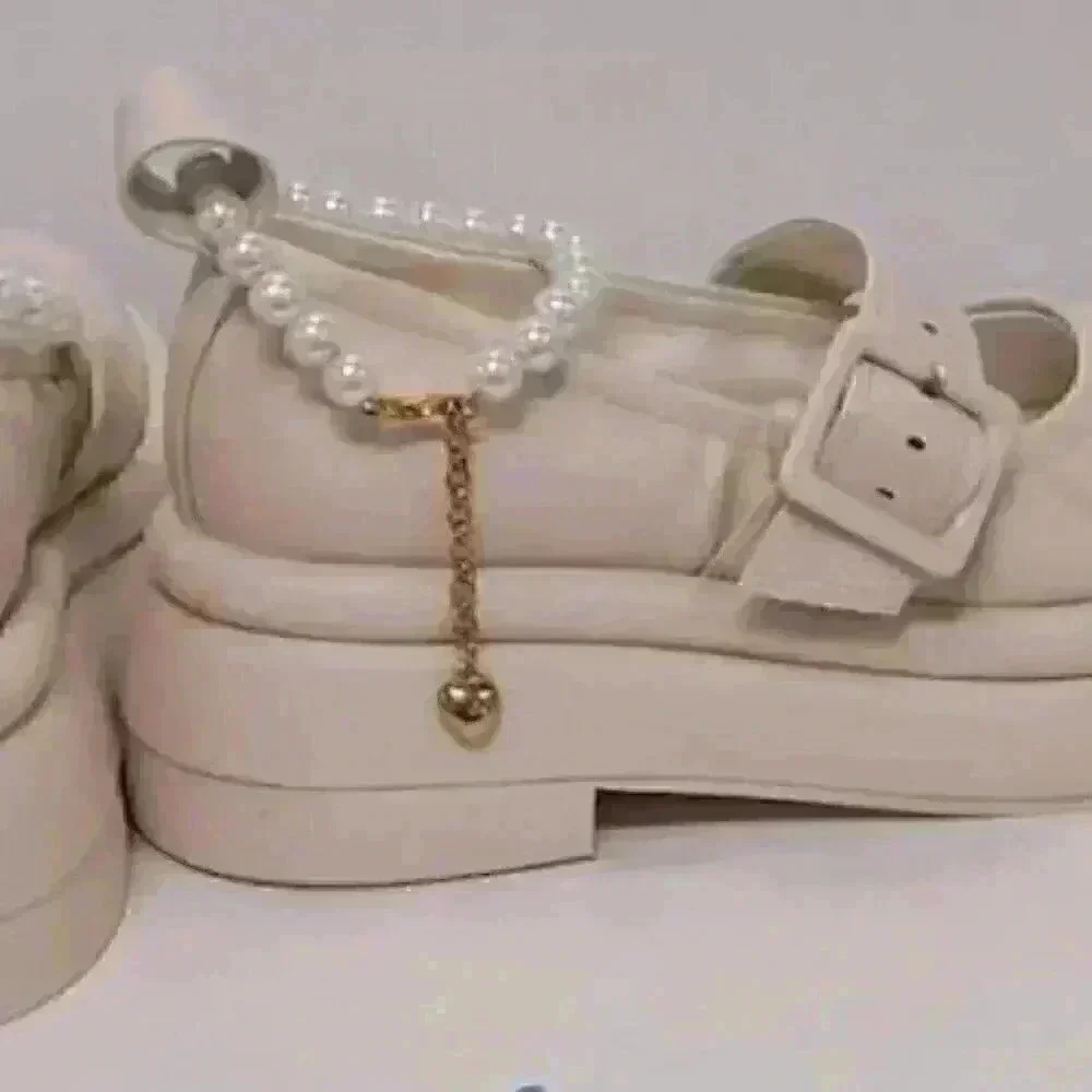 👑👑Charles & Keith Women's Chalk Nola Beaded Strap Platform Ivory Size 6.5